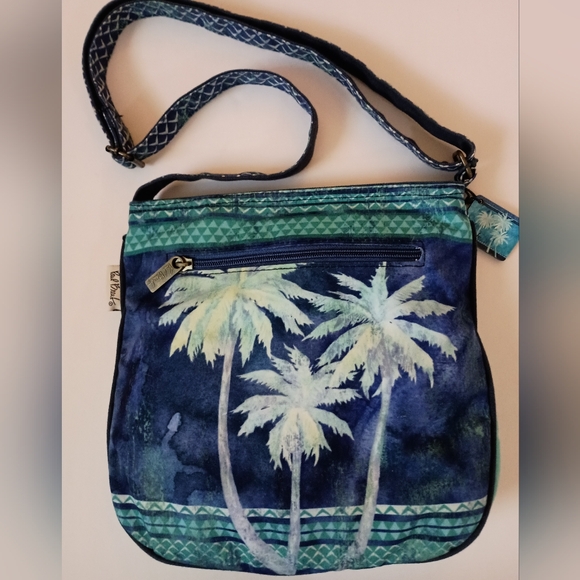 Paul Brent Sun 'N Sand Aqua/Blue Palm Tree Batik Shoulder Tote/Cross Body - Picture 2 of 8